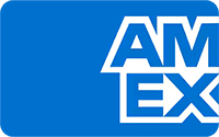 Blue American Express card with "AM EX" logo on the right.