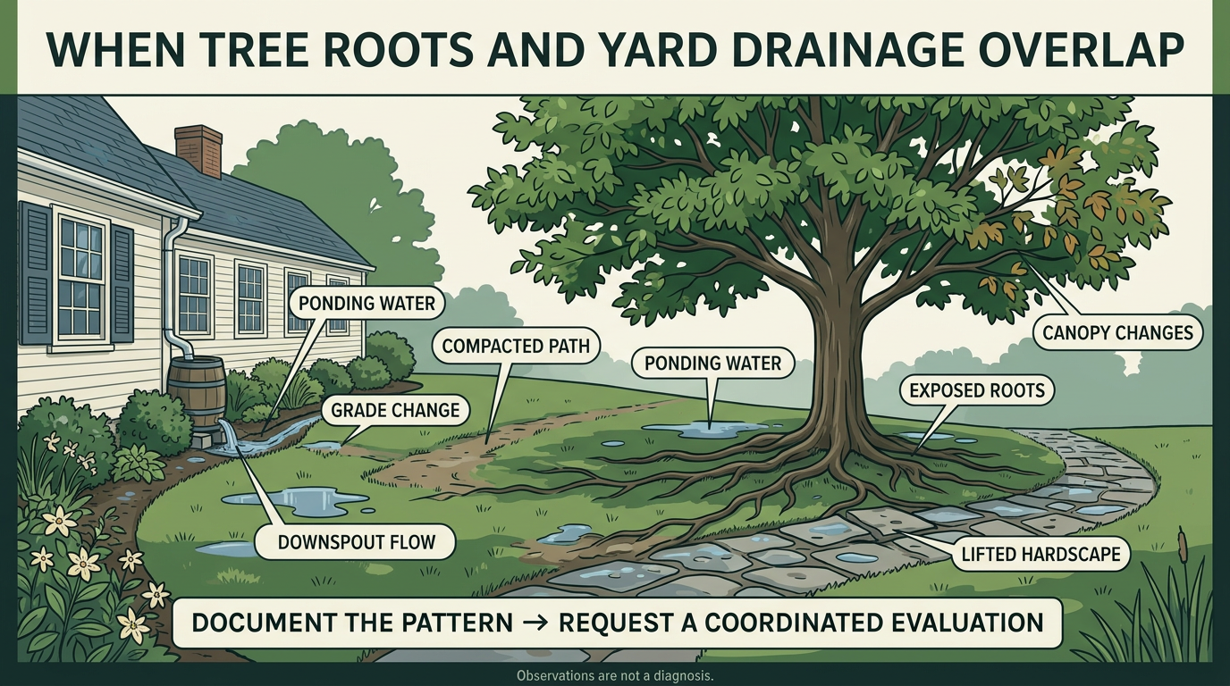Checklist for evaluating tree roots and yard drainage together